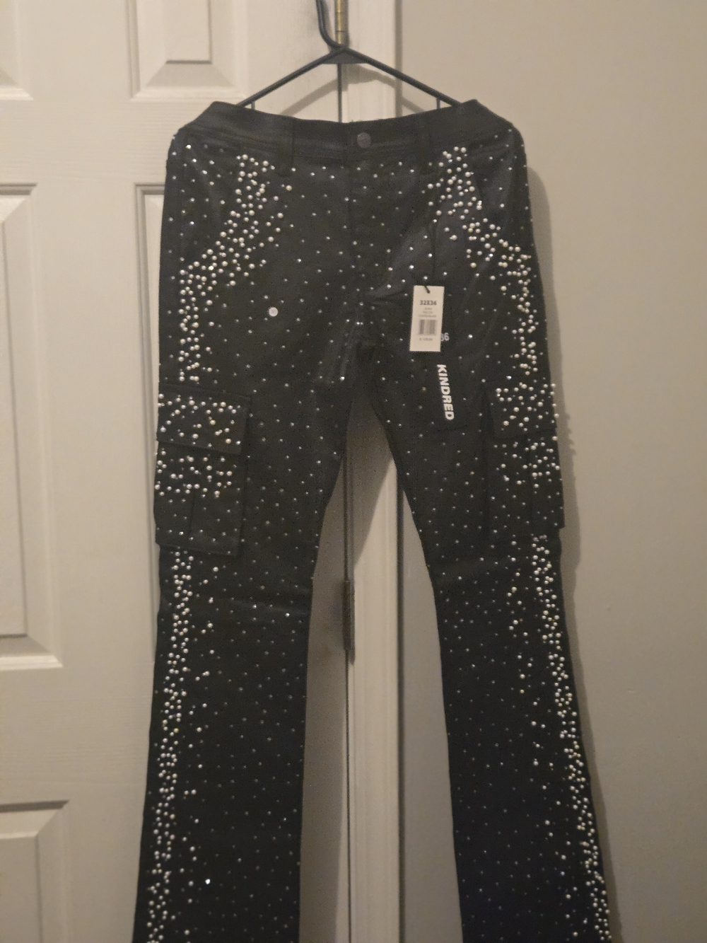 Black Pearl-Embellished  Kindred Stacked Jeans Amazing  Quality